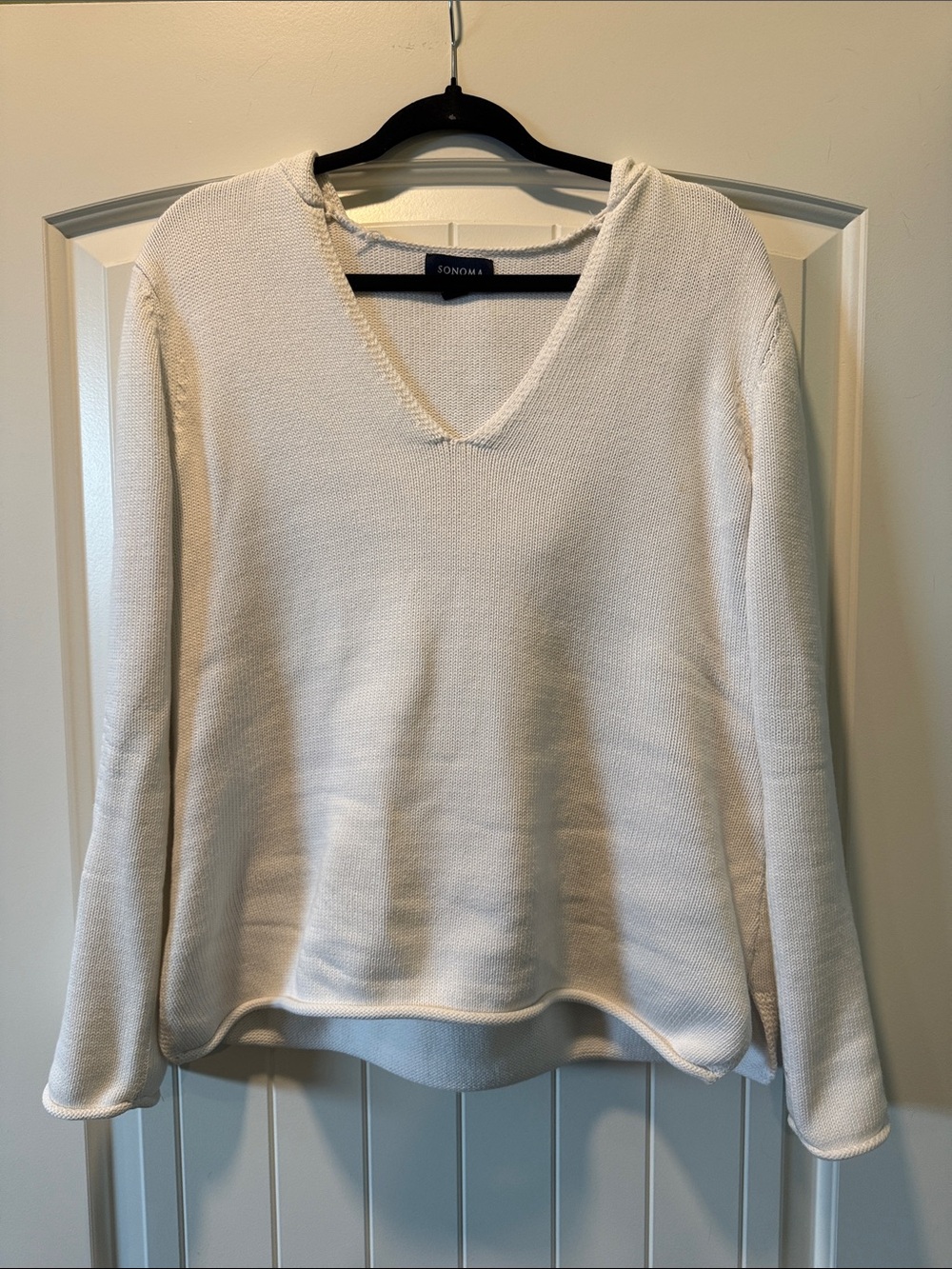 Sonoma Cream V-Neck Knit Hoodie Pullover